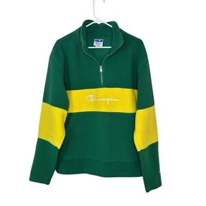 CHAMPION QUARTER ZIP FLEECE GREEN YELLOW MENS Medium Packers Ducks A's